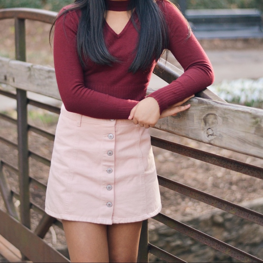 pink button up skirt